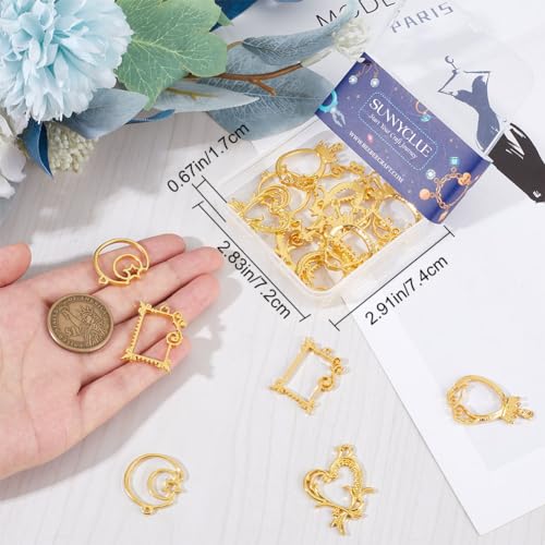 SUNNYCLUE 1 Box 20PCS Open Back Bezel Charms Hollow Frame Charms Heart Moon Geometric Blank Golden Alloy Bezel Charms Epoxy Resin for jewellery Making Charms Valentine's Day Earrings DIY Crafts - Image 3