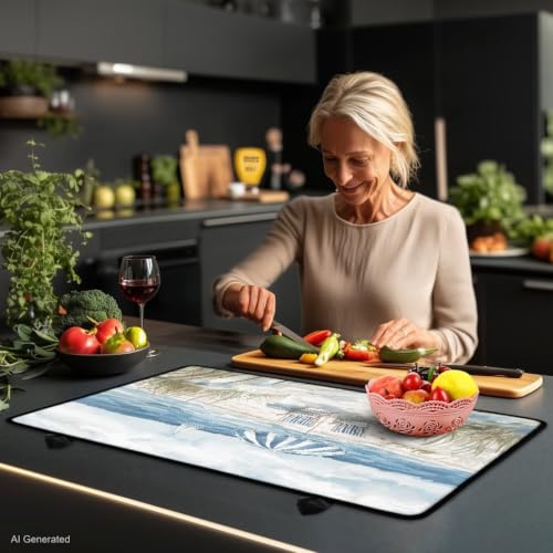 Image of Glass Ceramic Top Stove Cover Foldable Flat Cooktop Cover Mat Anti-Scratch Induction Stove Top Protector Mat Range Covers for Electric Stove, 29 x 21 Inch, Beach Chair Sailboat