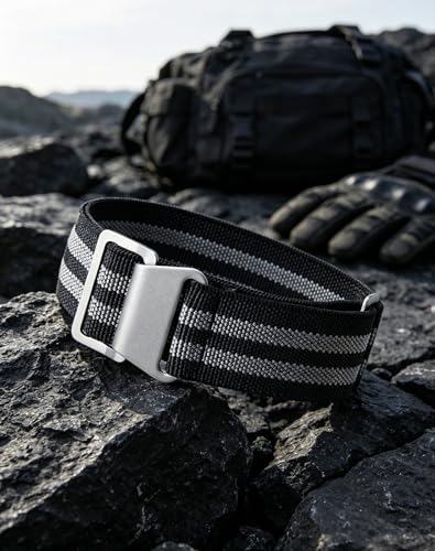 Image of BINLUN Elastic Nylon Watch Band 18mm 20mm 22mm Marine Nationale Fabric Military Parachute Replacement Watch Strap Men Women Silver & Black Buckle - Upgraded Hook-and-Loop Buckle
