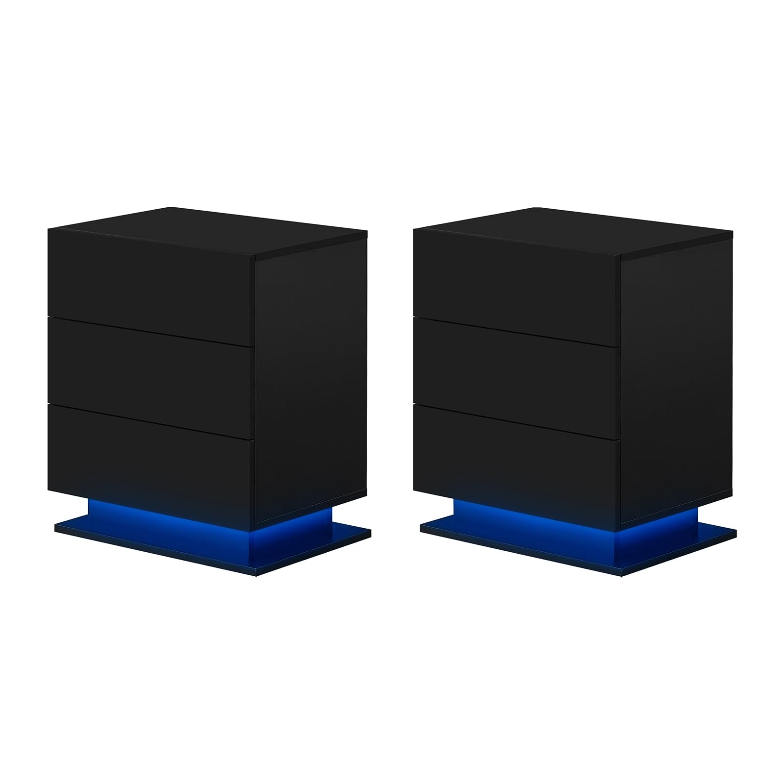 CLIPOP Bedside Tables Set of 2 with LED Lights, High Gloss Front Side Table with 3 Drawers, Modern LED Nightstand for Bedroom Living Room, Black, 2PCs โ image 1
