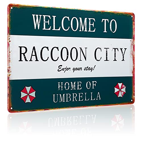 Metall-Blechschild Persönlichkeit Retro Resident Welcome to Raccoon City Regenschirmschild Zuhause Material Aluminium Stil Metall Aluminium Wanddekor-Schild 30.5x20.3 cm