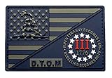 D.T.O.M USA Flag Three 3% Percenter Rebellion Tyranny Gadsden Hook Patch(3D-PVC Rubber-MTD1)