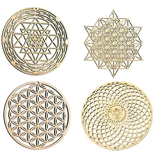 Geometría Arte de Pared Hanging Meditación Sagrada Adornos de Pared para Regalos de Yoga 4pcs, Adornos de Madera Colgantes Cover