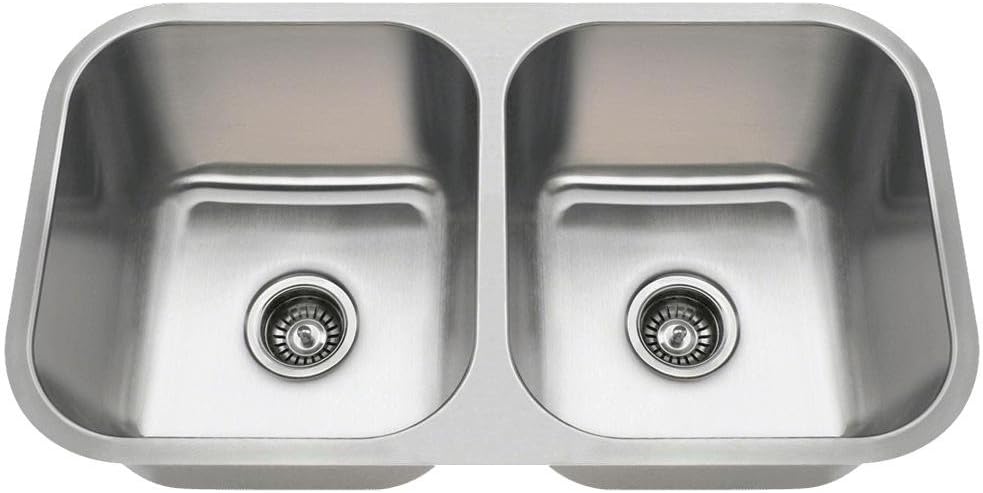 MR Direct 3218A-16 Stainless Steel Undermount 32-1/4 in. Double Bowl Kitchen Sink, 16 Gauge