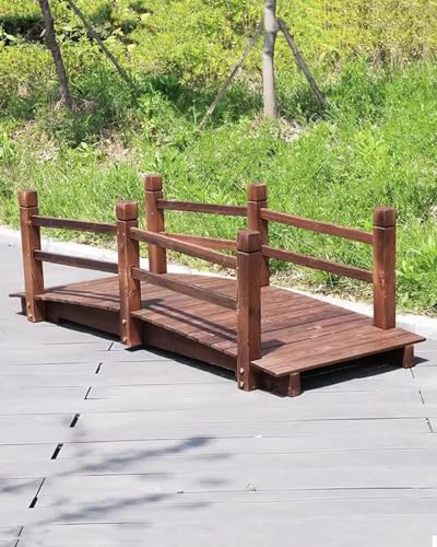 Puente de jardín de madera con pasamanos para estanque decorativo, camino, patio, granja, paseo