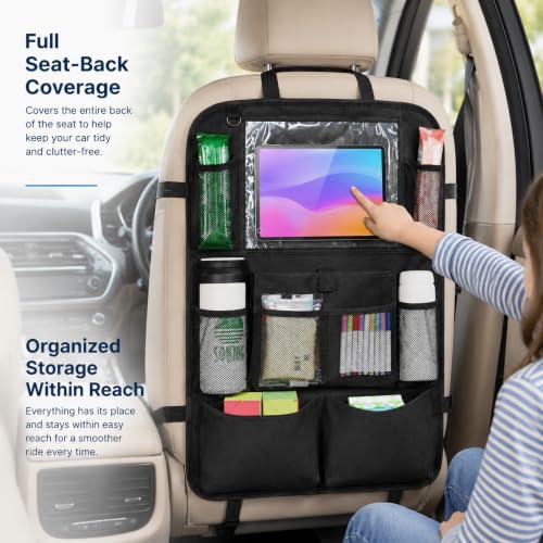 Image of Car Backseat & Boot Organizer - 10 Storage Pockets + Dedicated Touch‑Screen Tablet Pocket, Seat‑Back Protectors for Toys, Drinks, Snacks & Car Accessories, Universal Fit, 1 pcs