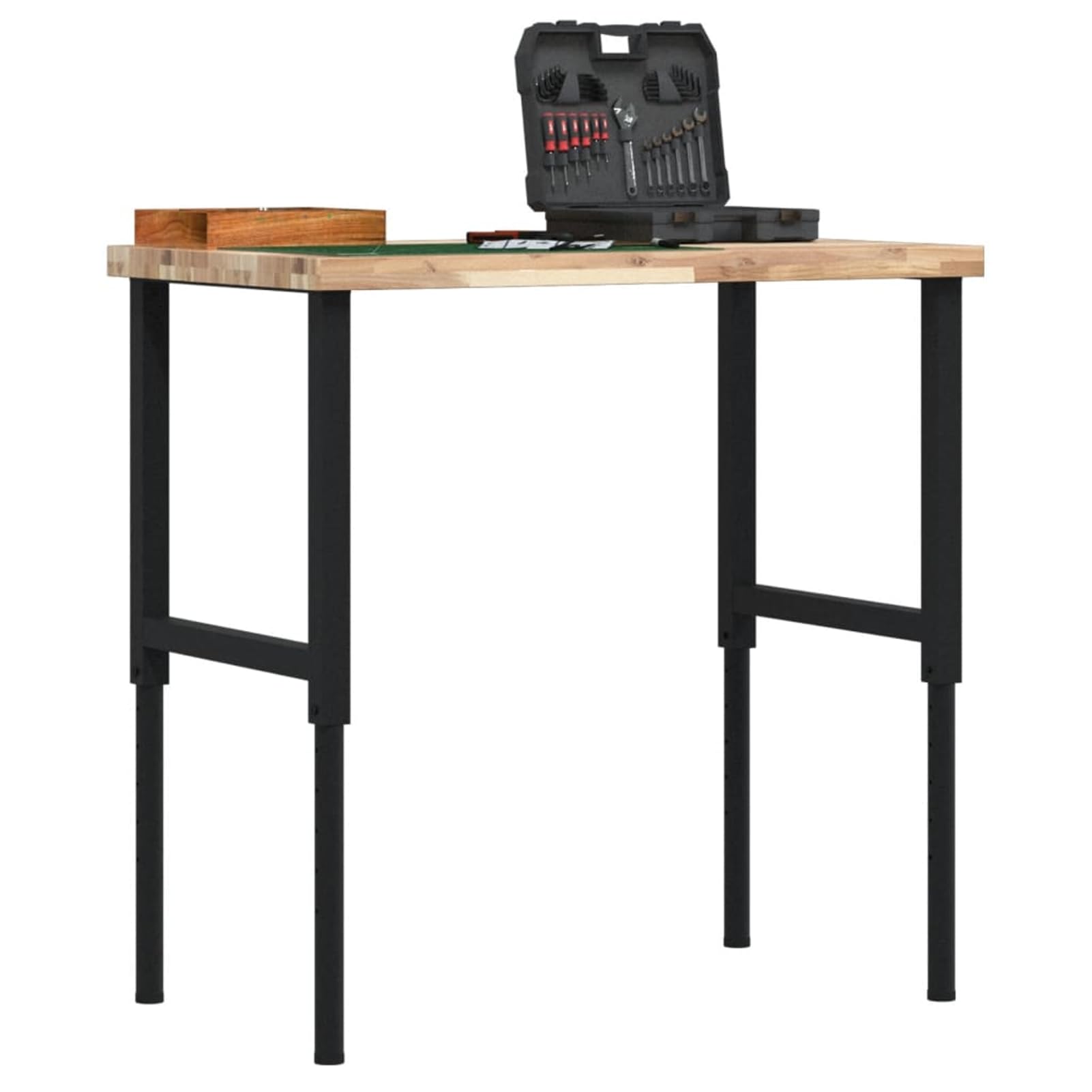 Homgoday Banco da Lavoro 100x60x(73-995) cm Tavolo da Lavoro in Legno Massello di Acacia Non Trattato e Telaio in Metallo Regolabile Nero