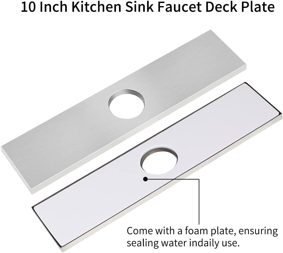 Silver Square Faucet Deck Plate, 10 Inch Stainless Steel Kitchen Sink Cover Plate for 1 or 3 Hole Bathroom or Vanity Sink, Covering Unused Mounting Holes