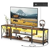 VASAGLE TV Stand with Power Outlets and LED Lights, for TVs up to 75 Inches, Entertainment Center with Open Storage Shelves, Console Table for Living Room, Rustic Brown and Ink Black ULTV122K01