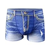 KAIXLIONLY Unterwäsche Herren Denim Bedruckt Boxershorts Lustig Jeansoptik Männer Unterhose Atmungsaktiv Baumwolle Trunks Shorts Unterhosen Underpants Underwear