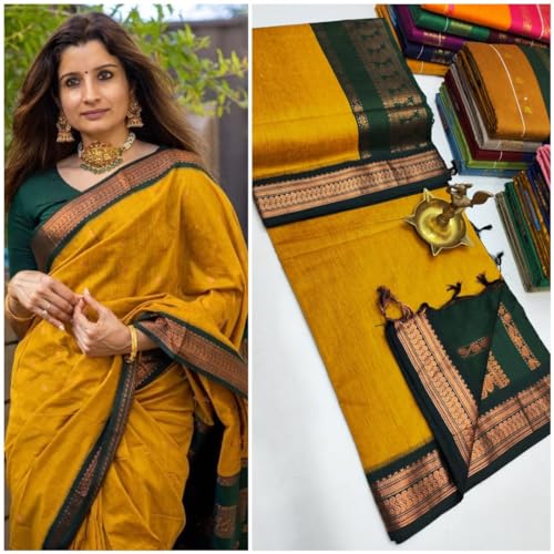 Image of ILAIYAAL CLOTHINGS Women's Pure Kalyani Cotton Silk Saree with Zari Border and Blouse Piece - Suitable For All Indian Occasions and Festivals 191