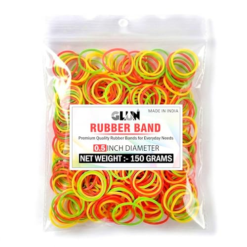 Image of GLUN 0.5 Inch Multicolour Rubber Band (150 Gram Pack) - Strong & Stretchable Elastic Bands for Home, Office, Kitchen & Packing Use