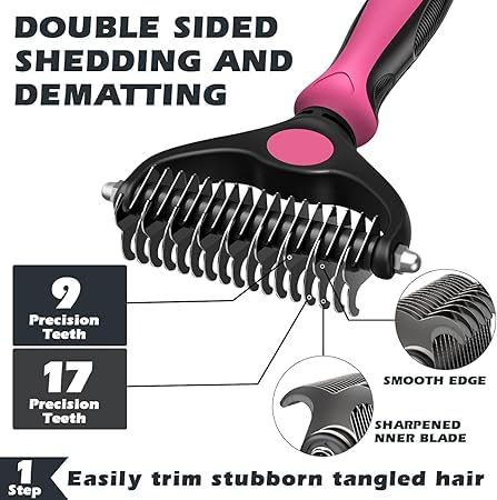 Image of Cawypety Self Cleaning Slicker Brush & Pet Grooming Rake & Bath Brush for Dogs,Cats and Horses | Double-Sided Dematting Comb & Skin Friendly Deshedding Grooming Tool | Premium Pet Supplies (Black & Pink) (Black & Pink)