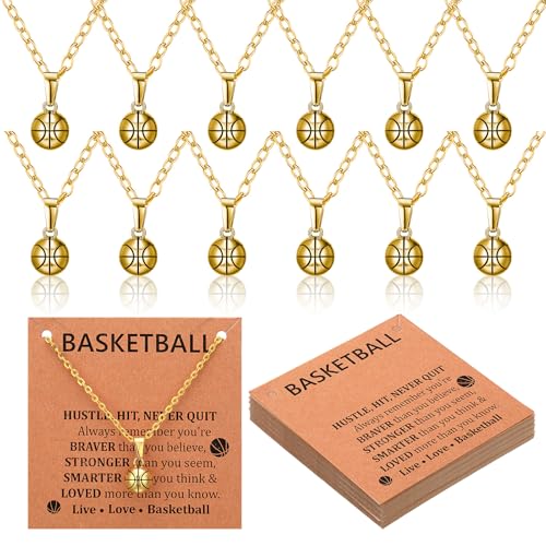 Image of Tondiamo 12 Pcs Soccer Volleyball Basketball Necklace Gifts Sport Team Gift 3D Pendant Necklace with Inspirational Card for Party Favor