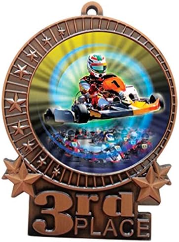 Express Medals 1 to 50 Packs - 3" Go-Kart 3rd Place Bronze Medal with Neck Ribbon Award XMDMY4