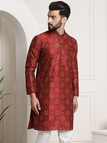 Image of SOJANYA Men's Silk Blend Kurta with Paisley Design