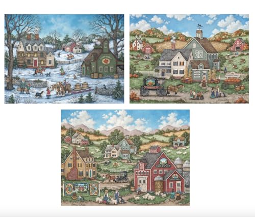 Bits and Pieces – Set de 3 Rompecabezas para Adultos de 500 Piezas – Colección Rustic Farm Seasons con Ilustraciones de Verano, Invierno y Otoño miniatura 1