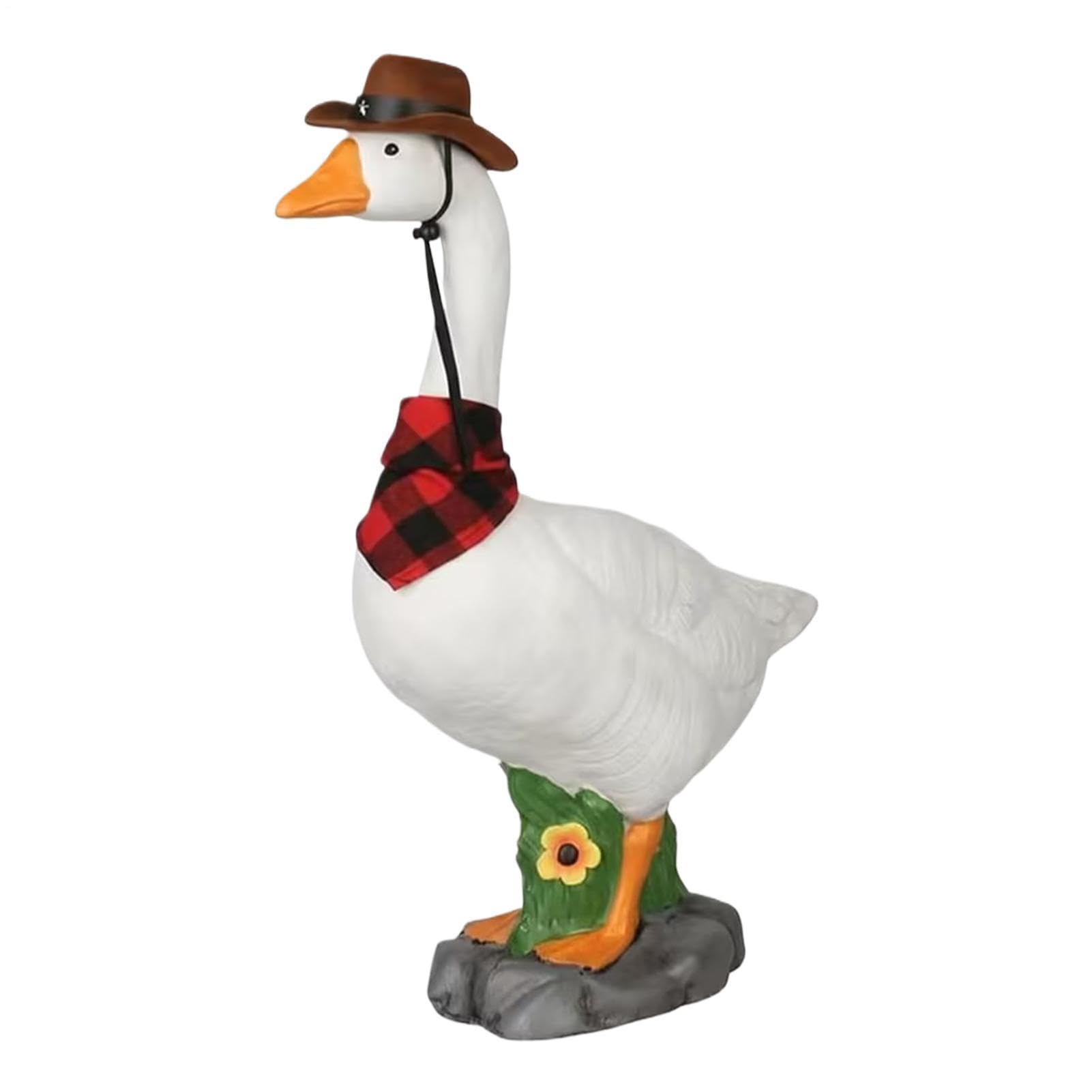 Statue de jardin oie avec chapeau de cowboy et col réglable pour pelouse