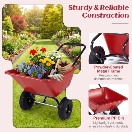 Image of Goplus 2 Wheel Wheelbarrow, 330 LBS Utility Garden Cart (Red)