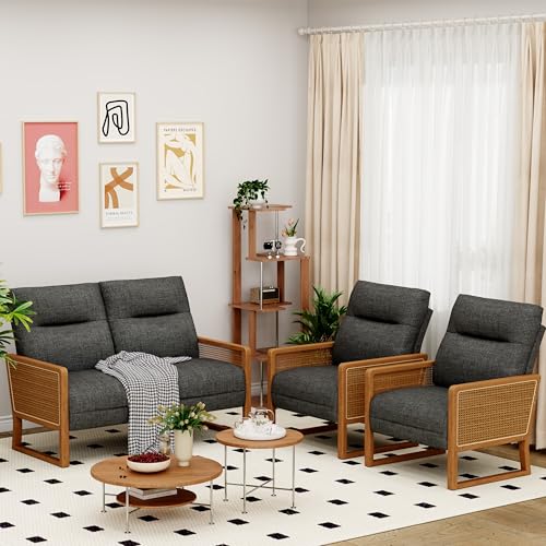 Sillón plegable gris con reposabrazos de ratán miniatura 5