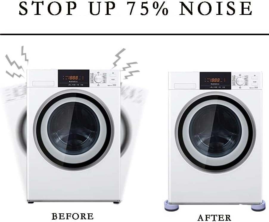 Vista 3 de 4 piezas de soporte para lavadora con cancelación de golpes y ruido, almohadillas antivibración con agarre de banda de rodadura, pedestales