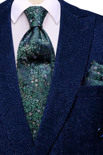 Image of Hi-Tie Men's Silk Ties Formal Woven Classic Necktie Pocket Square Cufflinks Lapel Pin Set Wedding Business