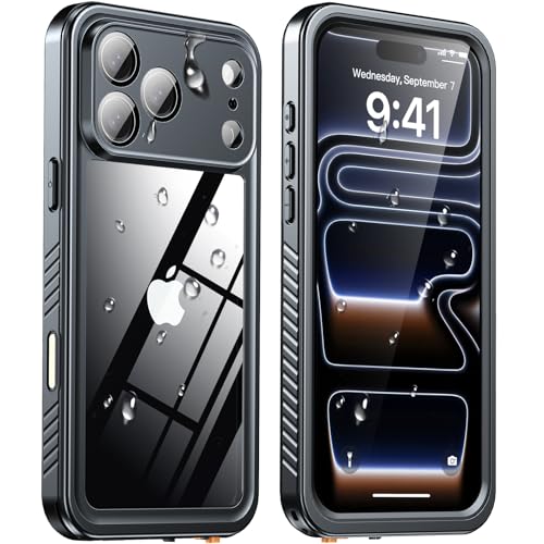 ANTSHARE for iPhone 17 Pro Max Case, IP68 Waterproof Shockproof Case, [Built-in Screen Protector] - 12 FT Military Dropproof - Full Body Heavy Duty Rugged Phone Cover 6.9 inches - Black/Clear