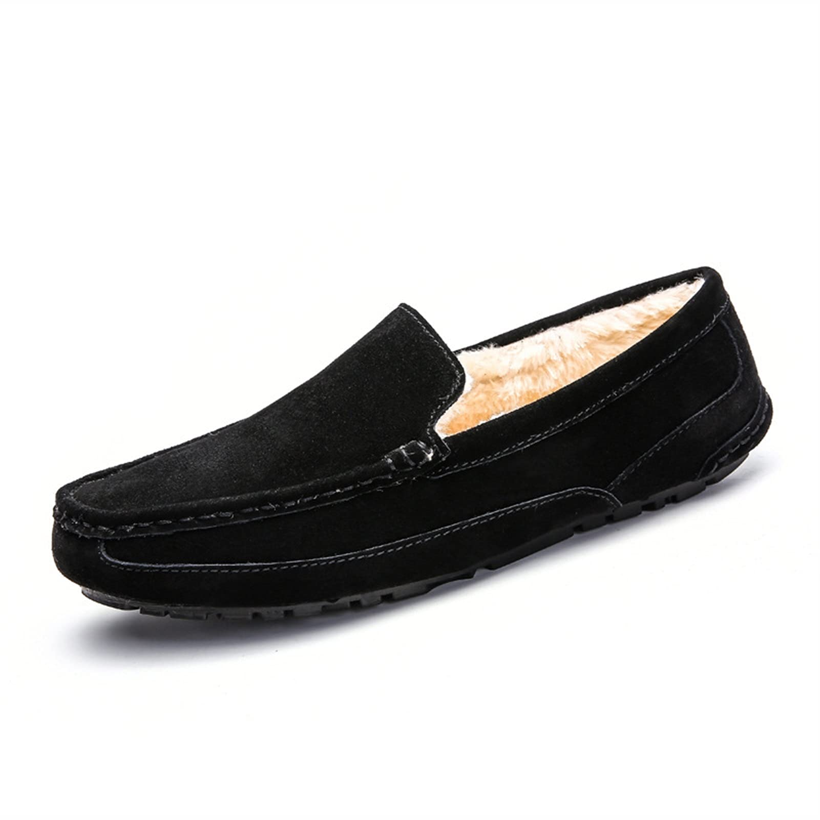 Men\'s Faux-Suede Fur-Lined Slip-On Loafers - Black Amazon.com: Mens Loafers Shoe Faux Fur Lining Plush Driving  main image 4