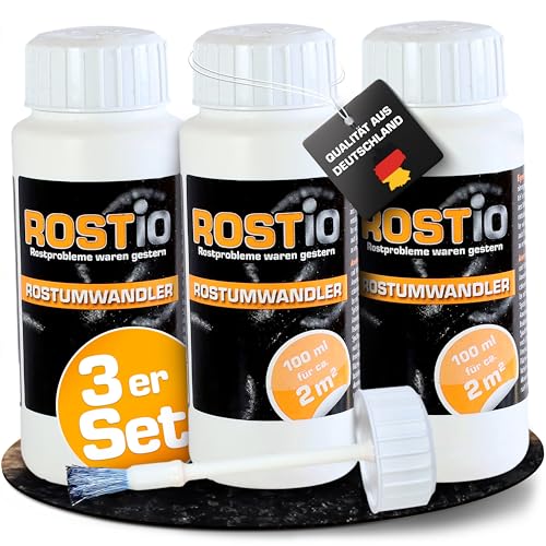 Rostio Convertidor de óxido 3 x 100 ml – con pincel – Conversor de óxido e imprimación – para coche, acero y hierro – No se lava – Se puede repintar después de 6 – 8 h – Rendimiento hasta 2 m²