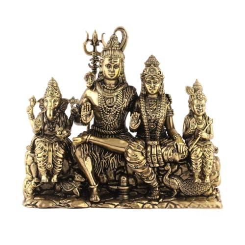 Image of oremium Brass Shiv Parivar Statue - 4inch Divine Lord Shiva Family Idol for Puja, Home Temple & Spiritual Decor