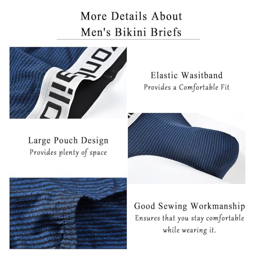 Mens Classic Briefs Bulge Enhancing Pouch Breathable Low Rise Underwear Micro Mesh Striped Underpants Stretch4