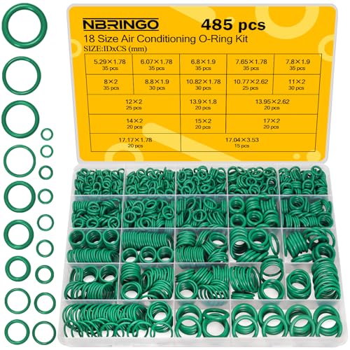 NBRINGO 485 PCS Metric AC O Ring Kit - Automotive A/C System Seal Kit Compatible with R12 and R134a Refrigerants for Car AC Compressor, Condenser & Air Conditioning Lines (Green)