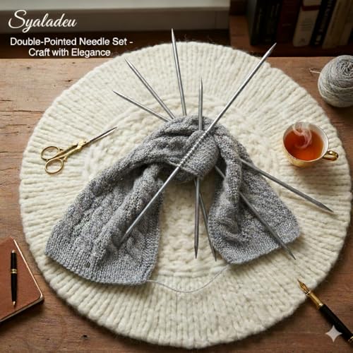Image of Syaladeu Double Sided Aluminium Knitting Needles, 3.5mm Diameter, 23cm Length, Colour Silver, for Woolen Sweaters and Crafts, Doormat, Woolen Toys, Set of 4 Pieces, Number -10