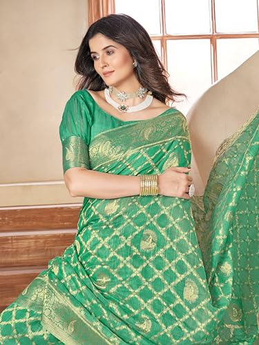 Image of Mehrang Cotton Banarasi Silk Saree for Women With Unstitched Blouse Piece