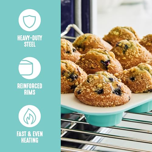 GreenLife 6 Piece Nonstick Bakeware Set, Non-Toxic PFAS-Free Ceramic Oven Pans, Dishwasher & Oven Safe to 450°F, Easy Release Baking Sheet, Loaf Pan, Rectangle & Round Cake, Muffin Pan, Turquoise - Image 6