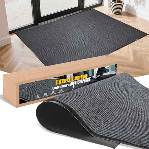 Image of Extra Large Indoor /Outdoor Entrance Mat - 4 x 6 Feet, Rubber Border Door Mat Heavy Duty, Waterproof, Low-Profile, Easy to Clean, Rubber Entry Mat, Commercial Floor Mat, Charcoal Grey