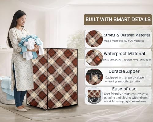 Image of Stylista Washing Machine Cover Compatible for Bosch 8 kg Front Load WAT24463IN Checkered Pattern Beige