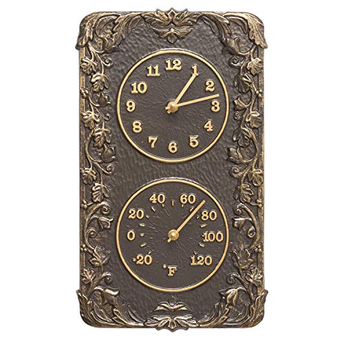 Clarus Crystal Acanthus Indoor Outdoor Wall Clock & Thermometer Made from Solid cast Aluminum