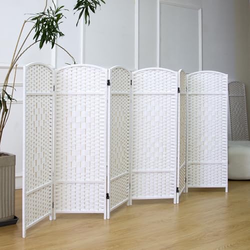 Furnnylane 6-teiliger kurzer Raumteiler Rattan Weiß, 120 cm niedriger Paravent als Sichtschutz, beidseitig Faltbarer Sichtschutz… – Ansicht 5