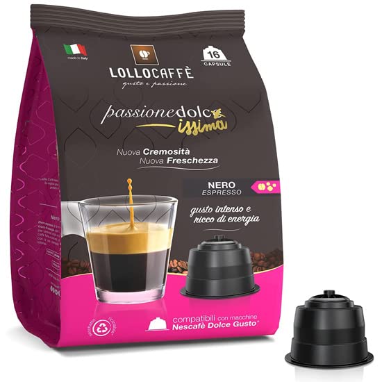 Lollo Caffè Passione Dolcissima Miscela Nera - 192 capsule (12 confezioni da 16) - Compatibili con le Macchine Nescafè* Dolce Gusto*