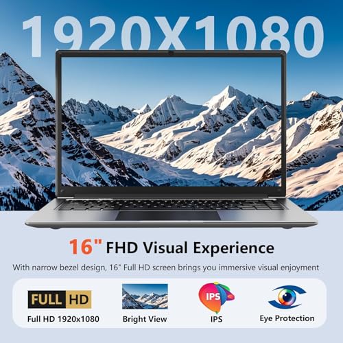 Image of 16inch Laptop Computer, Pentium Quad-Core 2.64GHz,8GB RAM and 256GB SSD,Win11 Laptop Computers with FHD IPS,Slim and Lightweight Notebook Computer,Work and Students Cheap laptops,Gray