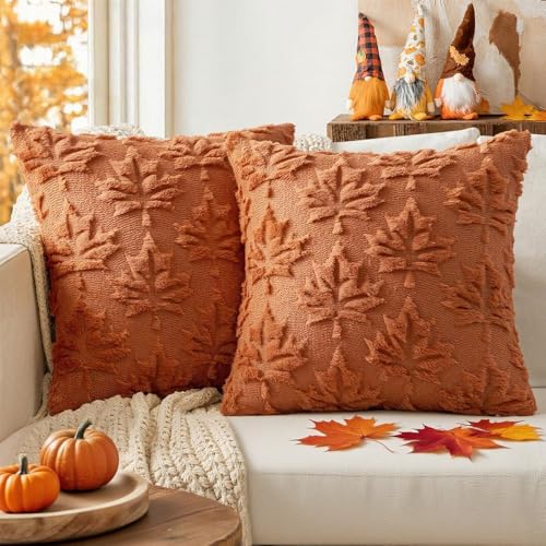 2 Stück Kissenbezug Herbst Blätter Kissenhülle Herbst Herbstkissen Deko Ahornblatt Weicher Plüsch herbstkissen Deko Kissen Plüsch Herbst für Halloween Fall Wohndekoration (40×40)