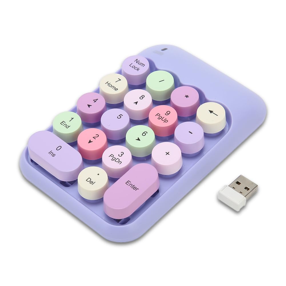 Joyzan Tastiera Numerica Colorata a una Mano, Tastierino Meccanica Ricaricabile Senza Fili Portatile retrò 18 Tasti USB 2.4G Copritastiera Rotonda Estensioni Colorate Tastiere Silenziose