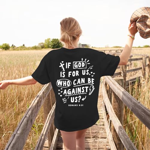 Oversized Christian Shirts for Women Faith Jesus Bible Verse If God is for Us Tshirts Religious Graphic Tees Tops2