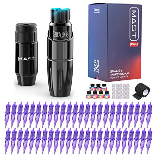 Mast Wireless Tattoo Pen Machine Kit 50Pcs Pro Cartridges Needles Inks Rotary Gun Battery Power Supply Set 36DC