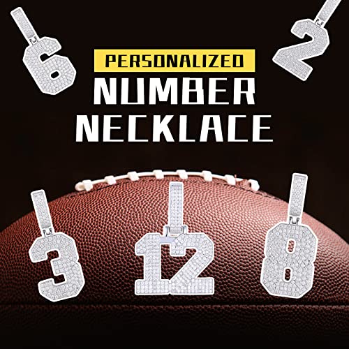 Number Pendant for Men Moissanite Pendant Personalized Jersey Number Necklace 18k White Gold Plated Sterling Silver Moissanite Necklace W/ Chain Bling Iced Out Diamond Pendant Athletes Number Baseball/Basketball/Football Sports Team Inspiration 0-99 Lucky Number2