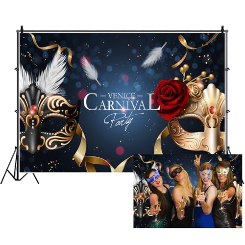 Ttincceer Venise Carnaval fête Toile de Fond 1.5x1.2m Noir Or Masque Rouge Rose Photographie Fond Mascarade Bal Salle de Bal fête Photographie Toile de Fond...