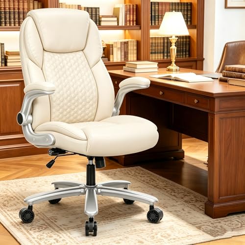 Image of Big and Tall Office Chair PU Leather Flip-up Arms Adjustable Lumbar Support