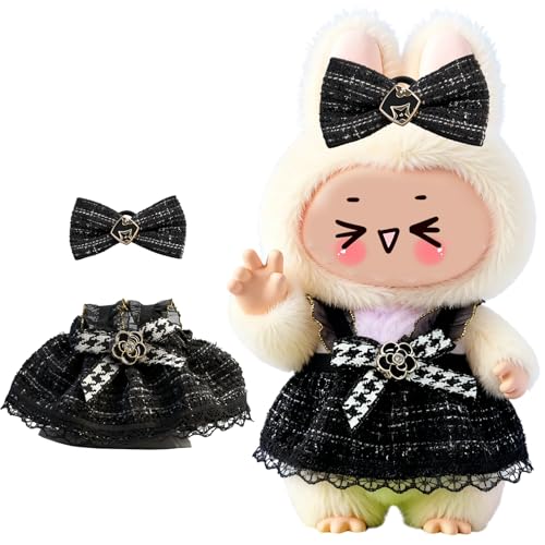 Image of Clothes for LABUBU 6.7inch (17cm) Doll, Cute Outfit Small Dress and Hairpin, Dress Up, Accessories (No Doll) (Black Dress)