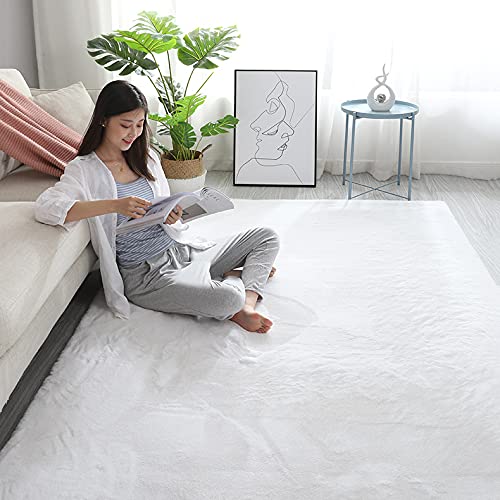 Tapis en fausse fourrure de lapin blanc, grand tapis Shaggy antidérapant 120x200cm